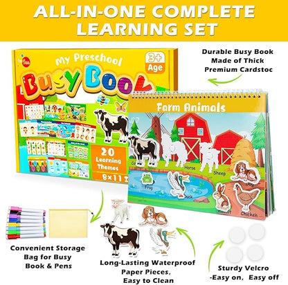 Montessori Busy Book for Toddlers Ages 1-3, My Preschool Learning Activities Book, Montessori Educational Toy for Kids 3 Years Old Homeschool Birthday Christmas Travel Gifts