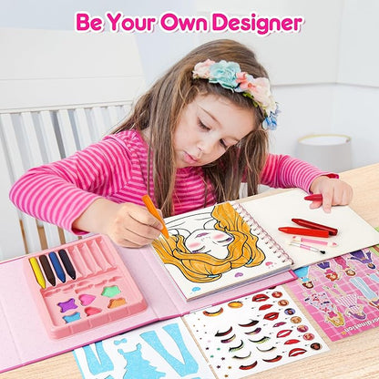 Mocoosy Makeup Craft Kit for Girls Ages 6-8, Pretend Makeup Coloring Activity Book with Stickers, Mess-Free Dress-Up Art and Crafts, Travel Game Road Trip Toy Birthday Gift for 4 7 9 10 12 Years Old