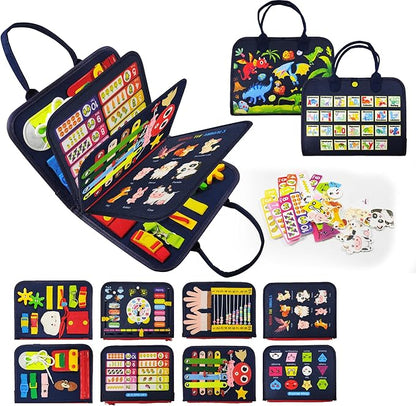 Montessori Busy Board for Boys 3 4 5 Year, Sensory Toys for Toddlers 3-6, Ideal for Travel and Preschool - ABCs, 123s, Shapes, Colors, Animals, Weather, Birthday Gifts