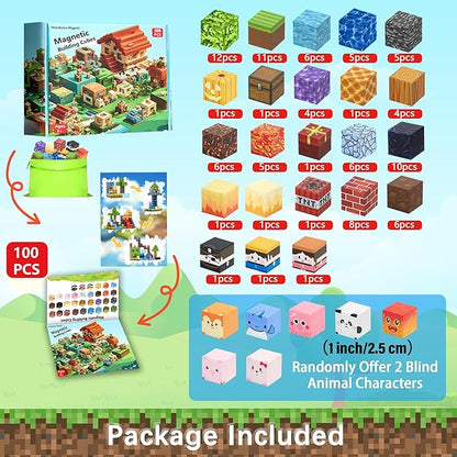Magnetic Blocks,100PCS Magnetic Building Blocks Upgraded Sensory Toys Construction Set,Magnets Cubes Building Toys for Kids Games,Toddler Montessori Stacking Magnets for 3+ Boys Girls Birthday Gifts