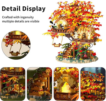 Cherry Blossom Bonsai Tree House Building Blocks Set with Acrylic Display Box, Plants Flowers Treehouse Architecture Micro Mini Block Kits Gift for Adults and Kids（2725 Pieces