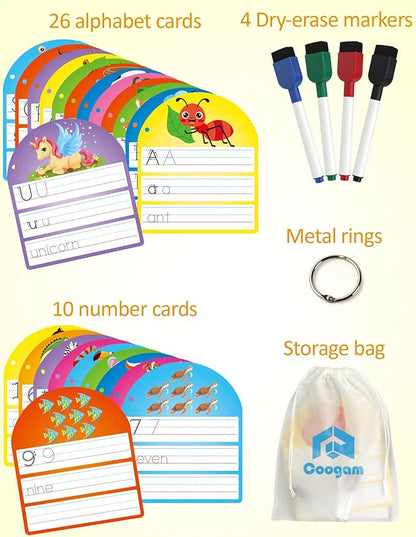 Coogam Handwriting Practice Copybook, Write and Erase Alphabet Number Learning Materials, Educational Tracing Letters for Pre-K Homeschool Student Kids Age 3-6
