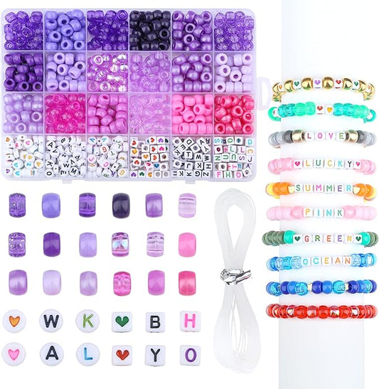 XIANNVXI 24Colours Pony Beads for Bracelet Friendship 720pcs Letter Kandi Purple Pony Beaded Kit Bracelet Making Kit for Jewelry DIY Crafts
