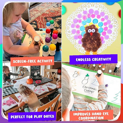 Chalkola 16 Washable Dot Markers for Toddlers | w/ 50 Page Coloring Activity Book Kit, Bingo Daubers | Preschool Paint Dot Art Set - Toddler Painting Craft and Art Supplies for Kids Ages 1, 2, 3, 4 5