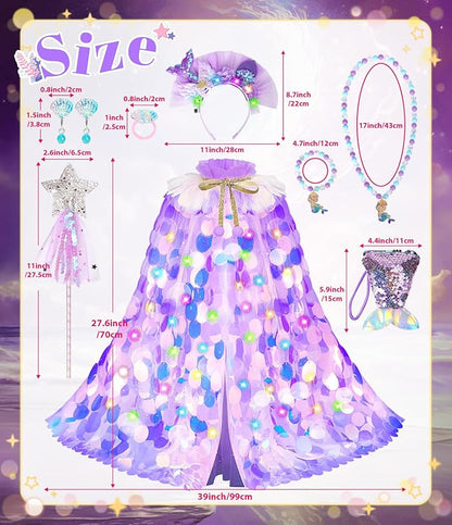 Princess Dress Up Toys Princess Dress Up Clothes Rainbow Mermaid Cape Kit 9 Pcs Gift Set for Little Girls 3-8 Years