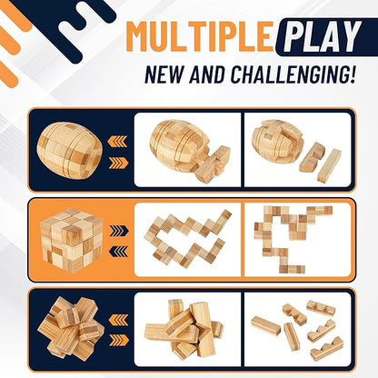 Wooden Brain Teaser Puzzles, 15pcs 3D Brain Teasers for Adults Teens Kids, Logic Mind Puzzle Box Lock Toy Removing Assembling 3D Small Puzzle Gift Set, Small 3D Unique IQ Hand Puzzles