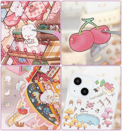 Sticker Book, 6 Sets DIY 3D House Stickers, Fun DIY Stickers Scene Make Your Own Mini House Cute Cartoon Animal Scene Sticker for Kids Adult Sticker Art Relief Stress Pass The Time