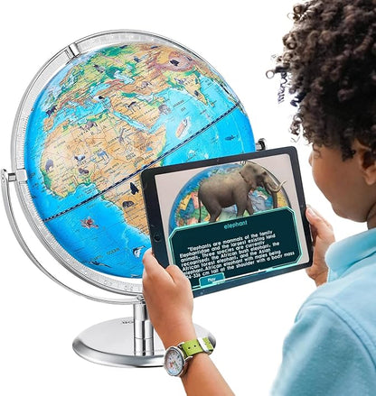 VEVOR Educational World Globe, 10 in/254 mm, Interactive Globe for Kids, with AR Golden APP, 720° Rotation, LED Night Lighting, 197 National Geographic Knowledge, STEM Toy, for Children Ages 4–10