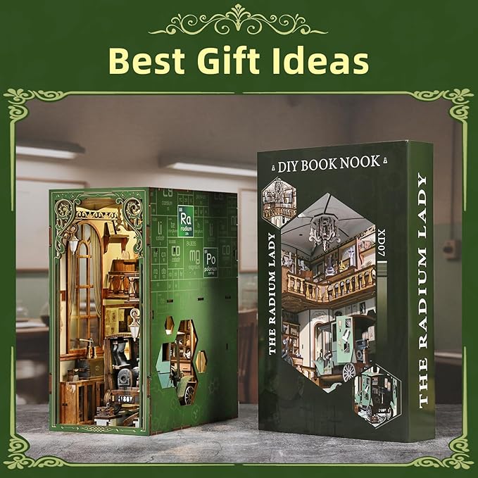 Book Nook Kit, DIY Scene Miniature House Kit Tiny House Mini Booknook Craft Bookshelf Decor, 3D Puzzles for Adults, Gifts for Book Lovers (The Radium Lady)