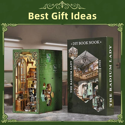 DIY Book Nook Kit, 3D Puzzles for Adults, Miniature Dollhouse Booknook Kit with LED Light, Gifts for Book Lovers (The Radium Lady)