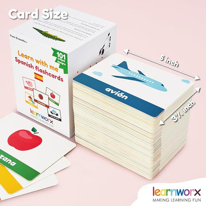 Spanish Flash Cards for Kids & Toddlers - 101 Cards - 202 Sides - Learn with Me - Objects, Numbers & Play Games - Great Value, Fun Learning and Educational Flashcards