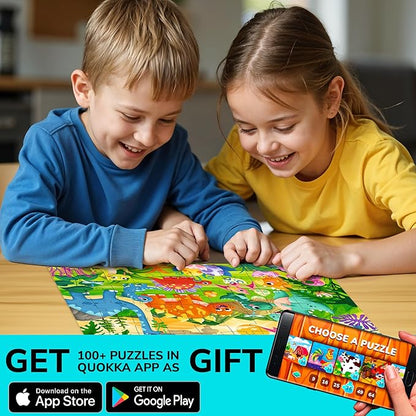 QUOKKA Puzzles for Kids Ages 4-6 – 60 Piece Jigsaw Puzzles for Toddlers Ages 3-5 with Dinosaurs – Quiet Time Toy for Preschoolers 2-4 – FSC Certified Educational Learning Game for Boys and Girls