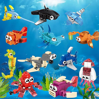 30 Pack Bulk Party Favors for Kids – Mini Ocean Animal Building Blocks Toys Set Compatible with Major Brands,Birthday,Bag Fillers Easter,Christmas,Valentine's Day Gifts for Boys Girls Ages 6-12