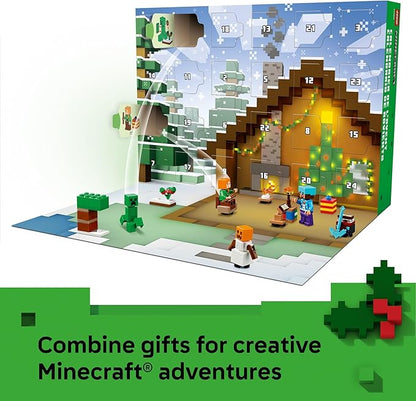 LEGO Minecraft Advent Calendar 2025 Building Toy - Kids Holiday Countdown Set for Boys & Girls, Ages 7+ - 24 Buildable Surprises & 8 Minifigures for Gamers - Collectible Gift for Christmas - 21280