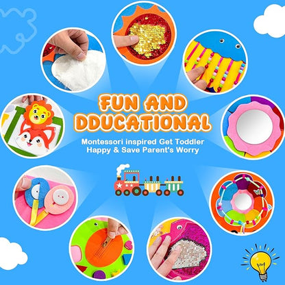 Train Activity Busy Board for Toddlers, Montessori Sensory Toys Panel for Kids, Learning Activity Center for Playroom, Daycare, Nursery, Classroom, Educational Toys for Toddler