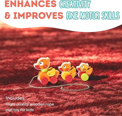 Cubika Wooden Walk Along Ducks – Pull Toys for Toddlers Ages 1-3 – Montessori Inspired, FSC-Certified Wood, German Water-Based Paint – Travel-Friendly Wooden Toy for Boys and Girls