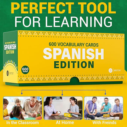 Spanish Vocabulary Flash Cards – 600 Full Color Cards [Updated 2025 Edition] Educational Language Learning Resource - Memory & Sight Words – Game Like Play - Kids, Grade School, Classroom, Homeschool