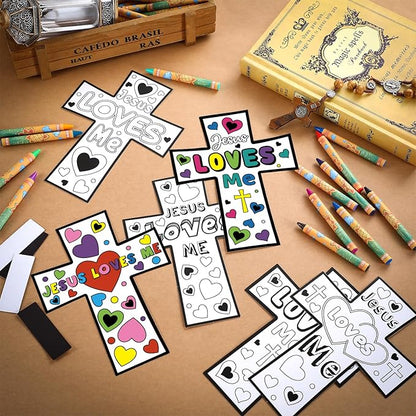 30 Sets Christian Crafts for Kids Religious Sunday School Craft Jesus Loves Me Color Your Own DIY Ornaments for Sunday Classroom Art Party Home Activities