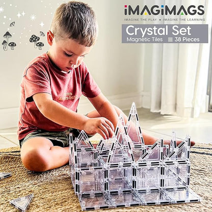 Magnetic Building Tiles, 38 Piece Transparent Clear Crystal Set for Boys Girls Kids, Educational Creative Learning Activity Building Block Toddler Toys, STEM, Children Ages 3 Years +