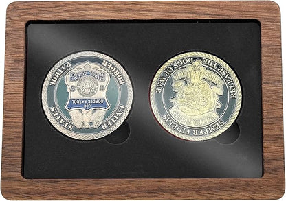 Challenge Coin Display Case Single Coin Display Box Two 1.81" Coin Holder Walnut Wood Coin Box Silver Dollar Coins Storage Box, Coins for Collectors with DIY Adjustable Gasket