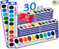 10-Color Water Color Paint Sets for Kids 30 Pack Bulk Watercolor Paint Set Washable Acuarelas Watercolor Palette Mini Paint Sets for Kids Party Favor Classroom Water Paint Kit 2 Wood Brushes Included