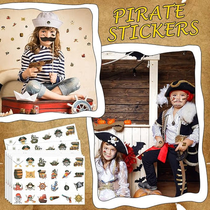 Landhoow 240 Pcs Pirate Tattoos Temporary for Kids Glitter Face Tattoos Cool Body Sticker Costume Accessory for Adults Boys Girls Party Favor