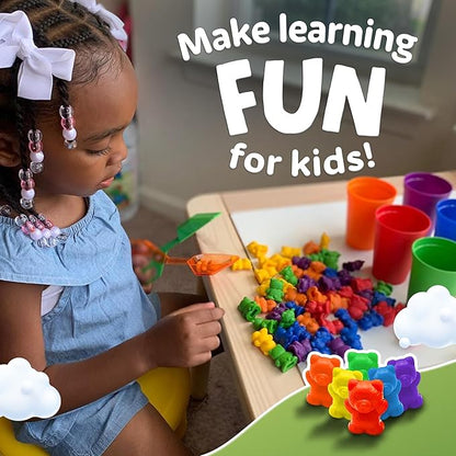 Skoolzy Counting Bears Set - 70 Pc Color Sorting Sensory Toys for Toddlers 3-4 - Montessori Toys for 3 Year Old - Autism Toys for Toddlers 3-4 - Color Sorting Toys for Toddlers Learning + Education