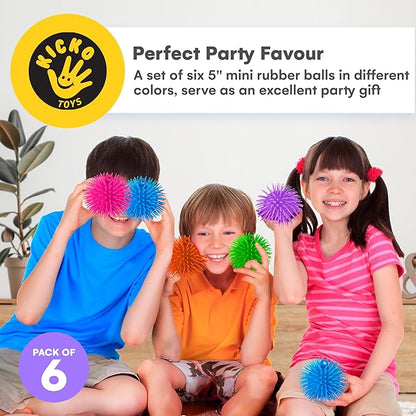 Kicko Puffer Balls - Assorted Colors, Spiky Balls for Kids, Sensory Game, Stress Relief - 5.5'' - 6 Pack