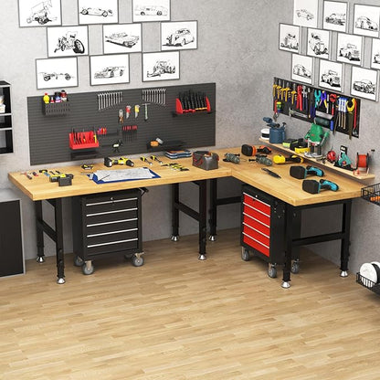 48" Adjustable Height Workbench, Heavy-Duty Work Table, Chipboard Top Wooden Workbench for Garage, Workshop, Office