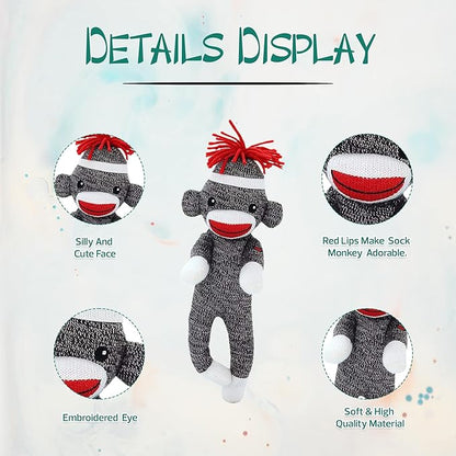 Adorable Sock Monkey 8 inch, The Original Traditional Hand Knitted Stuffed Animal Toy Gift-for Kids, Babies, Teens, Girls and Boys Baby Doll Present Puppet (Brown 8inch)