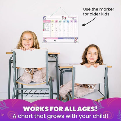 QUOKKA Magnetic Kids Chore Chart - Behavior Chore Chart for Kids at Home - Pink Reward Visual Schedule - Dry and Erase Routine Responsibility - Use 99 Magnets Markers Stickers - from Toddlers to Teens