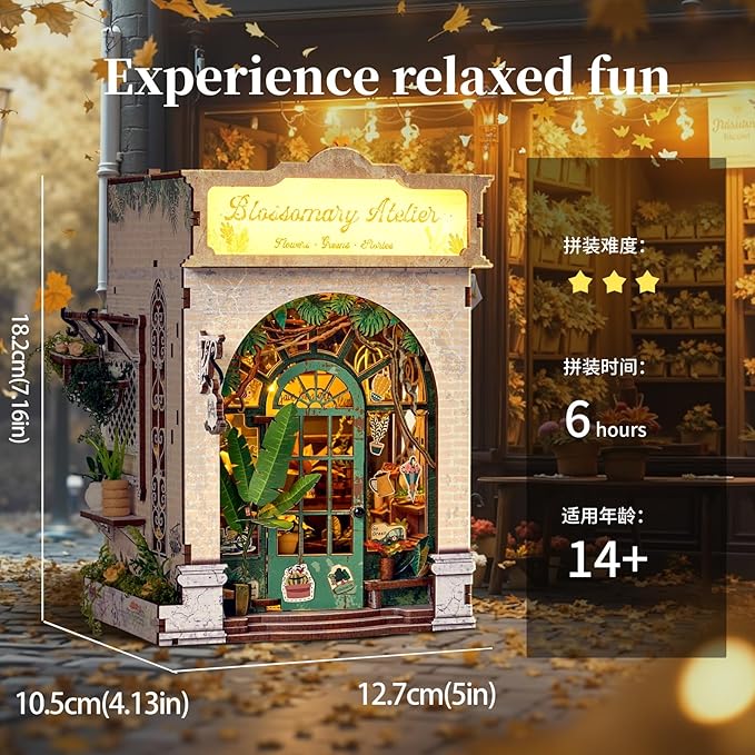 Book Nook Kit，DIY Miniature Dollhouse Kit for Adults and Teens，3D Wooden Tiny House for Family and Friends，Bookshelf Decor in Halloween/Christmas (DH-HYXZ-White)