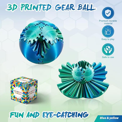 Gear Ball-3D Printed Gear Sphere,3D Printed Spin Ball Cube Fidget Toy,The Steampunk Whirling Wonder Fidget Ball Toy (Blue Green)