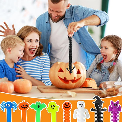 codree 48 Pcs Halloween Stretchy Fidget Toy, Colorful Stretchy Strings Sensory Fidget Toys, Sensory Stress Relief Stretch Toys with Ghost Pumpkin Bats Skull for Kids Party Favors Treat Bags Gifts