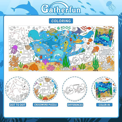 Gatherfun Under The Sea Party Giant Coloring Poster - 31.5x 72 Inches - Versatile Classroom Wall Décor & Birthday Activity - Sea Animal Poster or Table Cover for School Parties and Special Events