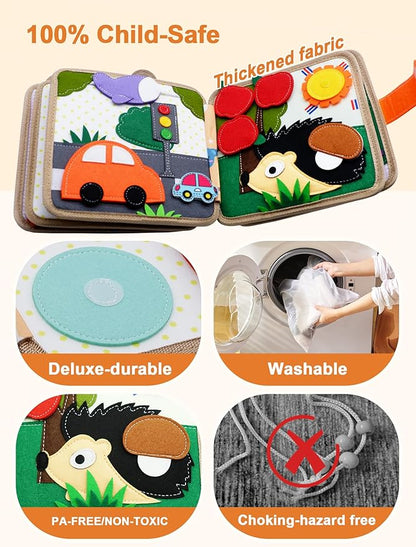 Busy Book for Toddlers 1-3, Montessori Toys for 1 Year Old, Kids Travel Toys, Educational Activity Book, Birthday Gifts for Boys & Girls, Washable Felt Busy Board, Giraffe