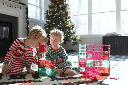 Playmags Magnetic Tile Building Set: Exclusive Educational Clickins 36-Pc. Kit: 18 Super Strong Clear Color Magnet Tiles Windows & 18 Letters & Numbers Stimulate Creativity & Brain Development