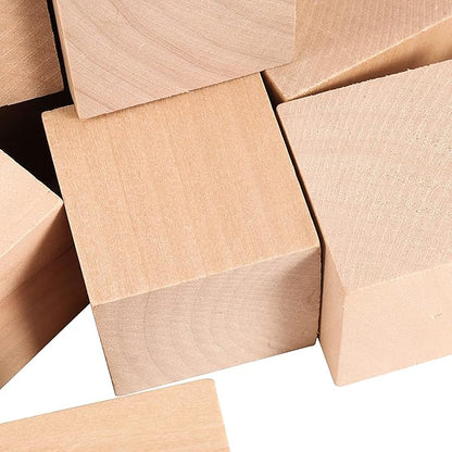 ZOENHOU 24 PCS 2 Inch Wooden Blocks, Solid Premium Natural Hard Wood Cube Unfinished Wooden Block Set for Painting Decorating Crafting DIY Projects