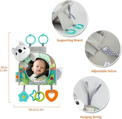 Car Seat Toy, Baby Car Mirror Toy for Rear Facing, Travel Baby Activity Center with Hanging Engaging Toys for Infants Babies 0-6-12-18 Months Boy Girl