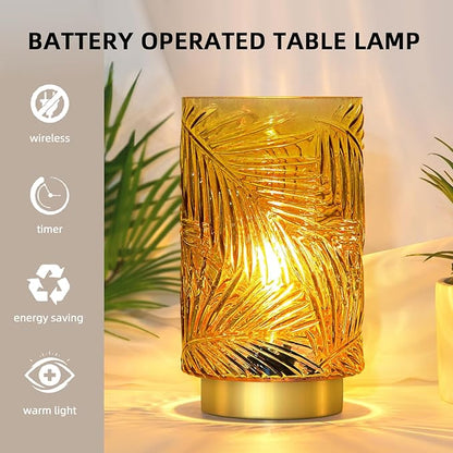 Battery Operated Table Lamp, Cordless Lamps for Home Decor, Battery Powered Nightlight with LED Bulb with Timer, Decorative Lights for Living Room Bedroom Tabletop Entryway Centerpiece Gift (L Yellow)