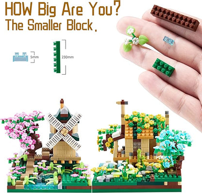Tree House River Windmill and Port Cabin Model Assembly Blocks Creative DIY Decorative Presents for Street View Adults