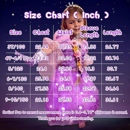 Light Up Princess Dress for Girls Purple Lighted Princess Costume Fancy Halloween Dress Up Cosplay Party Carnival