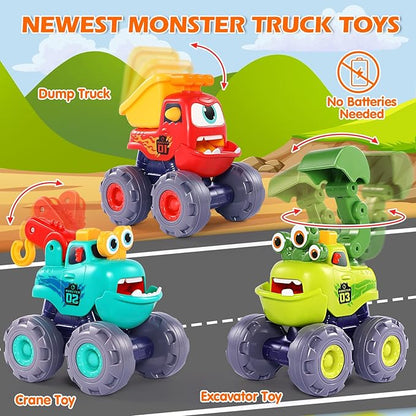 OCATO Monster Truck Toys for 1 2 3 Year Old Boy Birthday Gift, Outdoor Construction Toy Trucks Pull Back Cars for Toddlers 1-3, 1st Birthday Gifts 1 2 3 Year Old Boy Toys Baby Toddler Xmas Gifts Kids