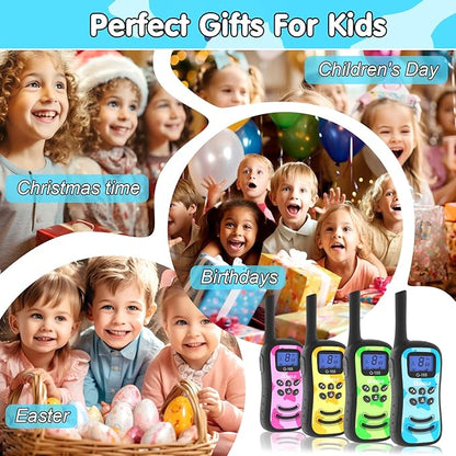 Qniglo Kids Walkie Talkies Rechargeable with USB Charger, 3 Pack Walki Talki for 3-12 Years Old Boys Girls Toys Gifts, Walkie-Talkies with Flashlight Lanyard for Camping Games and Indoor Playing