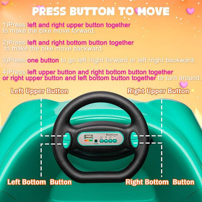 12V Dual Battery Electric Ride on Kids Bumper Car w/Remote Control,360 Degree Spin,Push Rod Rocker Horse Function,3-Speeds Babies & Toddlers Bumping Car Ride on Toy Gift for 1-4 Years Children（Green）