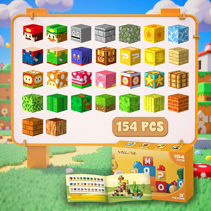 Magnetic Blocks Magnet Building Toys - 154Pcs STEM Building Game Montessori Sensory Toys for Kids Boys Girls Ages 3 4 5 6 7 8 9 10 Birthday Gift