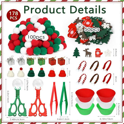 178 Pcs Christmas Sensory Bin Items Christmas Tree Hat Gift Box Counting Sorting Sensory Bin Filler Fine Motor Red Green Counts for Xmas Counting Decor