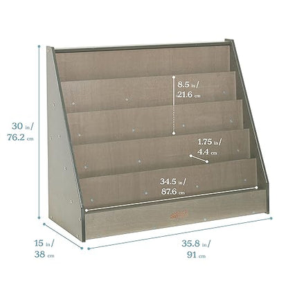 ECR4Kids Single-Sided Book Display, Classroom Bookshelf, Grey Wash