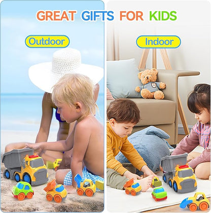 P&C 7.6" Toddler Construction Dump Truck Toys for Ages 2-4, Beach Sand Outdoor Toys Dump Truck Set with Sounds and Lights for Kids 18M+, 2, 3, 4, Ideal Birthday Christmas Gifts for Boys Girls