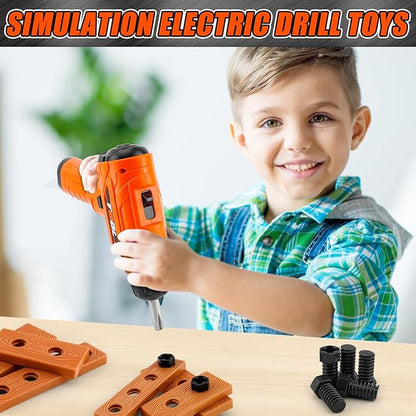 Toy Drill Set for Toddlers 1-3，Electric Power Kids Drill and Screw Set，Kids Pretend Play Tool with Realistic Sound & Action，Preschool STEM Toy for Home & Classroom, Ages 3+